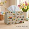 1pc Playful Pattern Tissue Box, - Construction Vehicle Icons Pattern, Sturdy Fabric Versatile Decorative Organizer for Kitchen And Living Room, Tissue