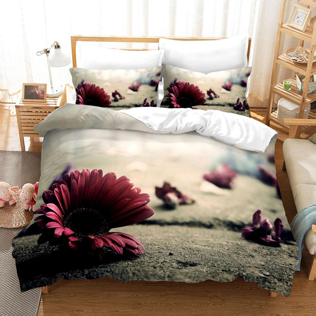 Spring And Summer Flowers 3D Digital Printing Three-Piece Quilt Cover Flowers