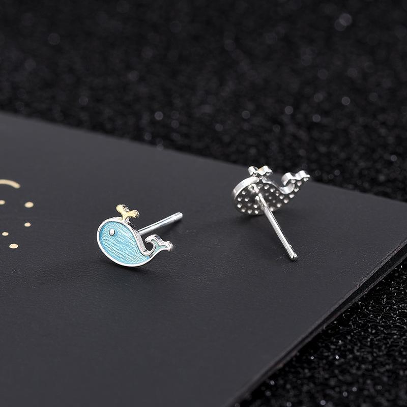 Japanese & Korean S925 Silver Blue Whale Earrings for Girls