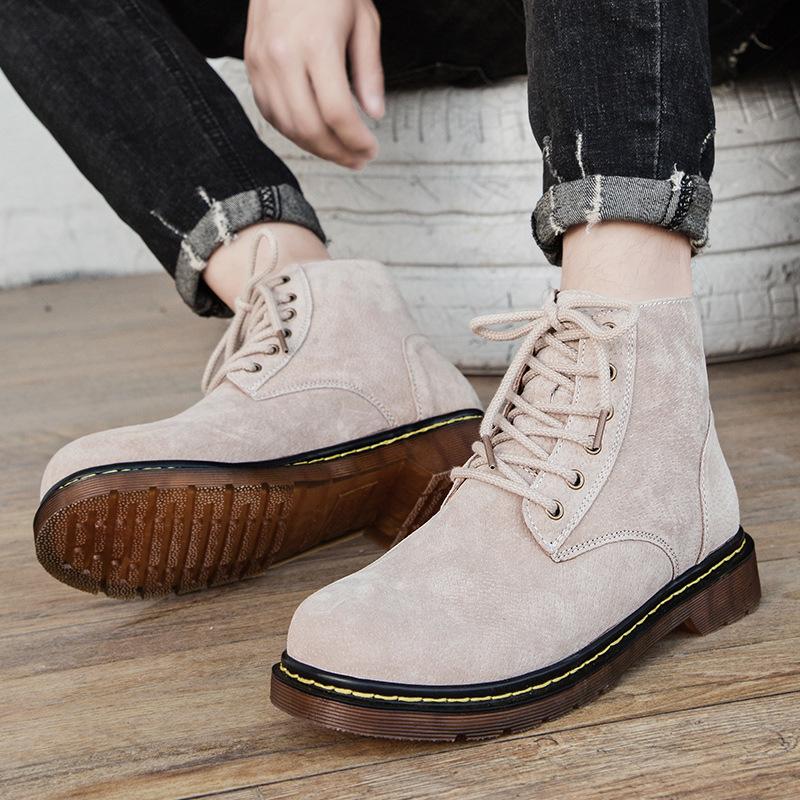 Large Size Men's British Retro Fashion Warm Leather Boots Teen High Top Lace-Up Outdoor Casual Martin Boots