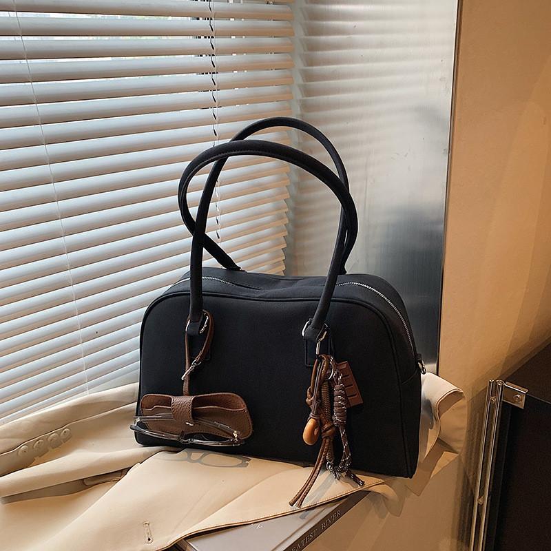 Boston Style Handbag Small Pu With Seaming Details For Work Or Casual