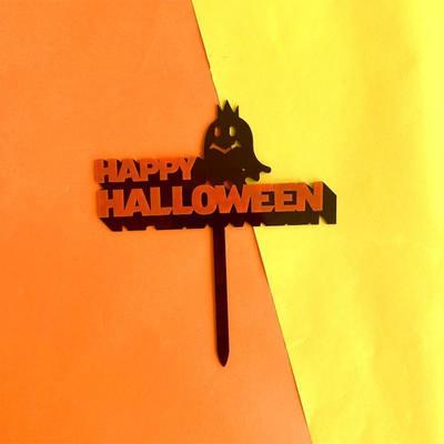Acrylic Happy Halloween Cake Toppers Witch Castle Pumpkin DIY Cake Sign Cartoon Cake Insertion Flag Halloween Party Decoration