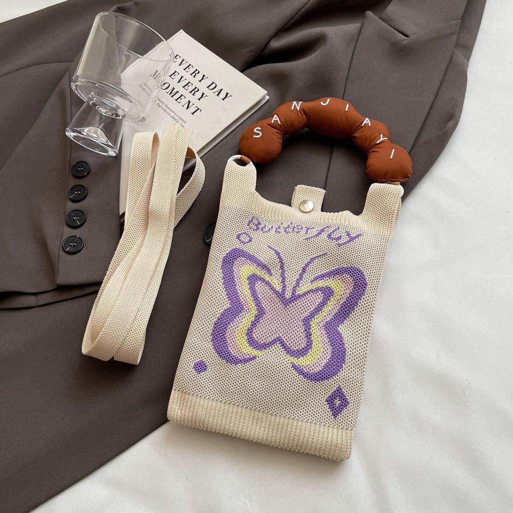 Knitted Mobile Phone Bag New Convenient Storage Student Cute Cartoon Fashion Messenger Bag