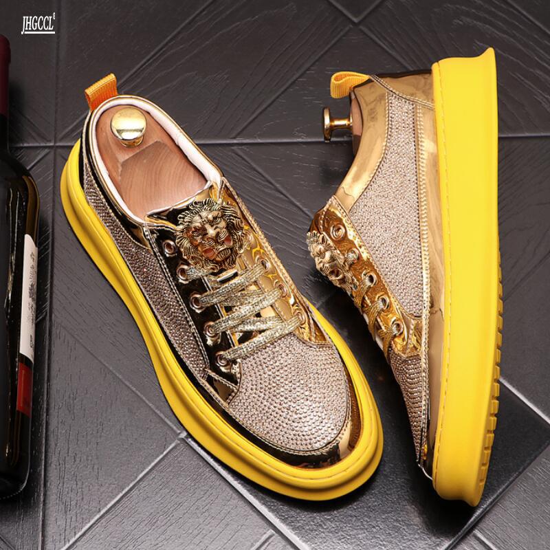 

Fashion Men s shoes new personality trend gold board shoes diamond casual shoes soft soled sports shoes A6 37 золотой