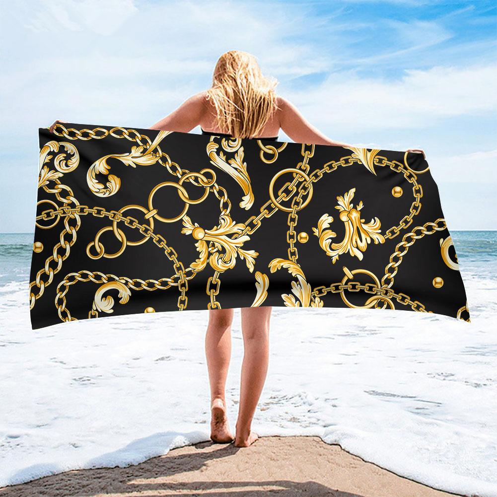 Luxus Schwarz Gold Europäisches Design Mikrofaser Saugfähige Strandtücher für Mann Frau Zuhause Hotel Badetücher Schnell Trocknendes Strandtuch
