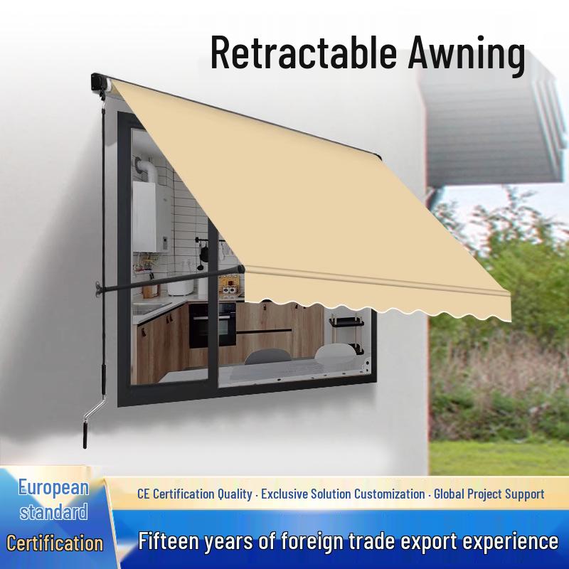 Outdoor Sunshade Awning with UV & Rain Protection - Hand-Crank Lift Roller Blind