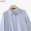 ZANZEA Women Daily Casual 3/4 Sleeve Loose Commute Stripe Blouse