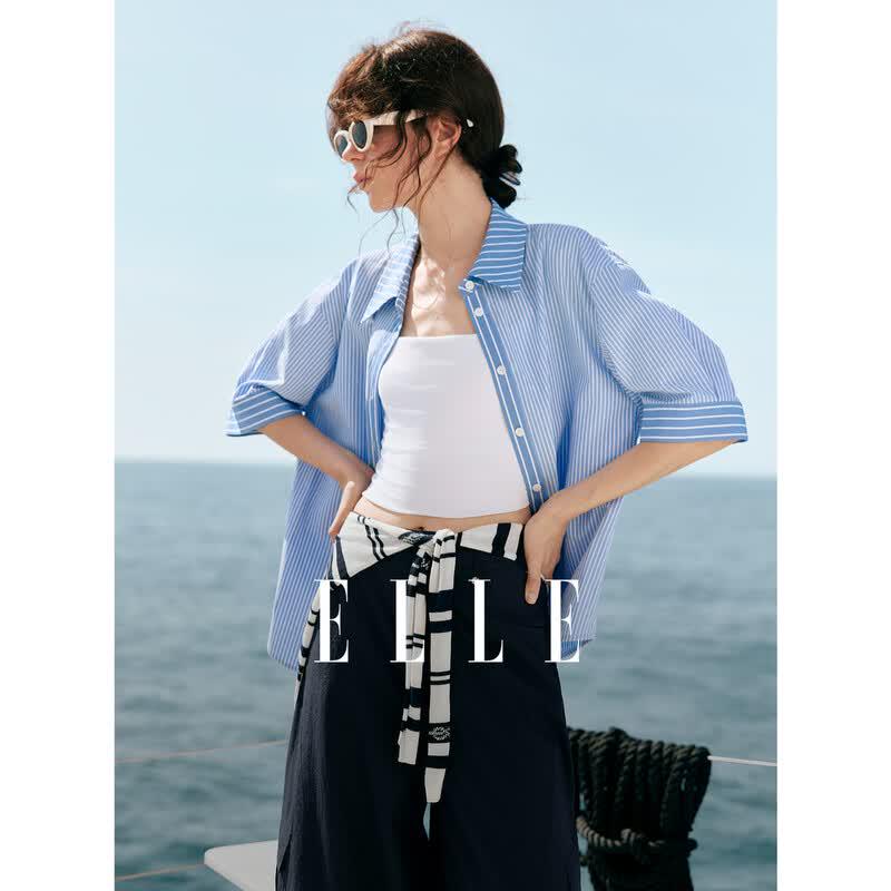 ELLE Women s French Stripe Pure Cotton Shirt S