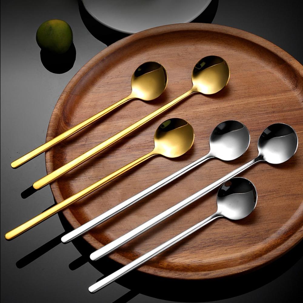 1pc 304 Stainless Steel Spoon, Household Coffee Spoon, Long Handle Stirring Spoon, Dessert Spoon, Thickened Bird's Nest Honey Spoon