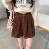 Shorts en velours côtelé larges taille haute Automne/Hiver 2026 pour femme - Amincissants, Grandes tailles, Taille élastique