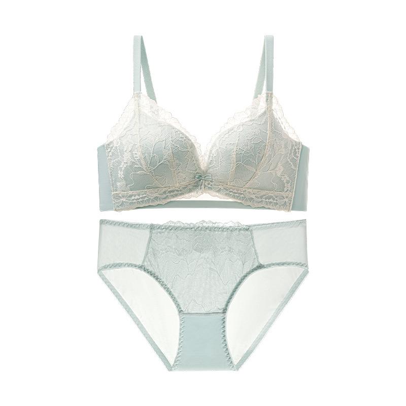 

French V-Neck Lace Women s Gathering Comfortable Breasts No Steel Rim Anti-Sagging Sexy Bra Set 85b(recommended 62.5-70kg ) світло-зелений колір