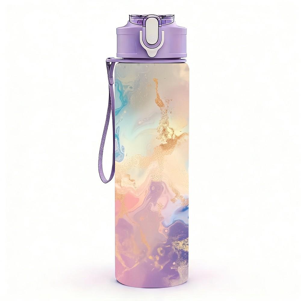 1PC Soft Pastel Cloud Swirl Abstract Gradient Art 750ml Color Plastic Sports Water Bottle Leakproof Flip Straw Lid Suitable for Sports Office Home Use