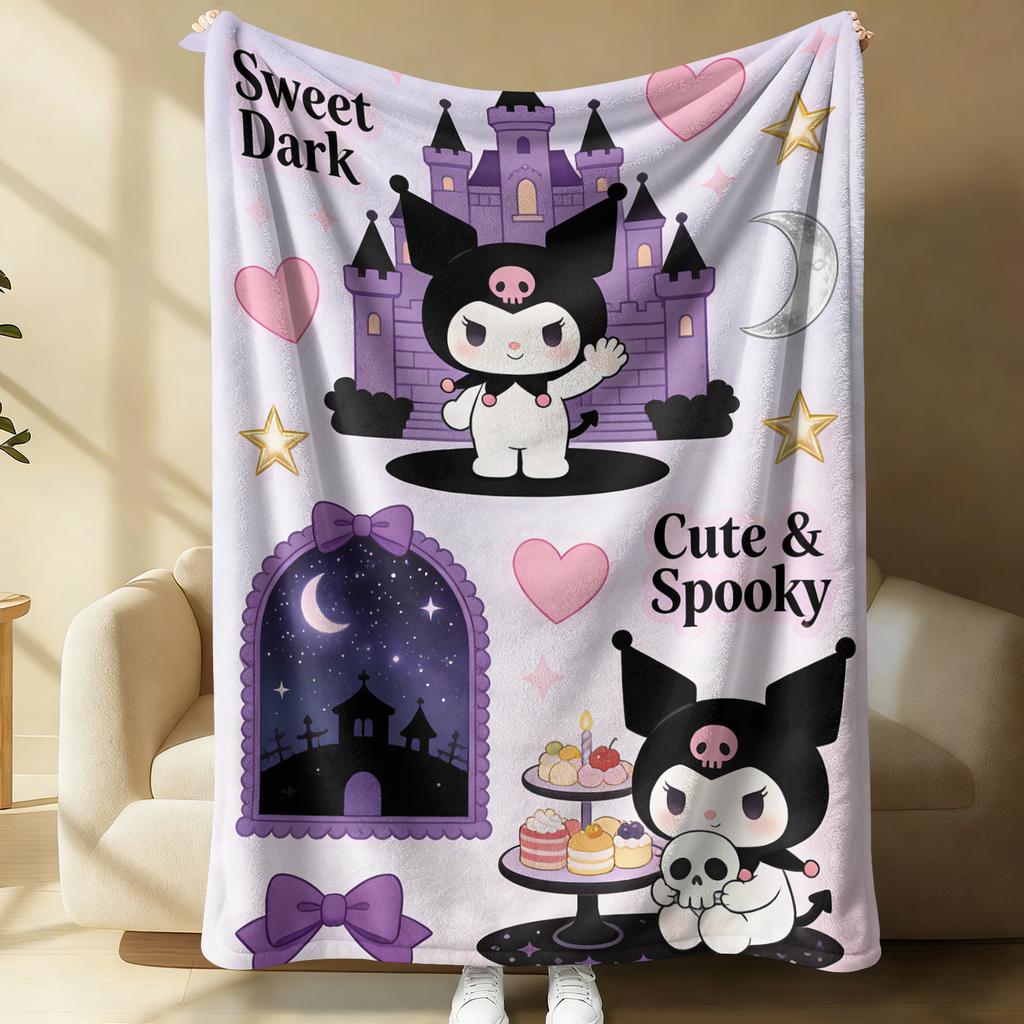 Kuromi Sweet Dark Throw Flannel Fleece Blanket Soft Warm Fluffy Cute Sofa Bed Cover Office Nap Shawl Lightweight Blanket Gift
