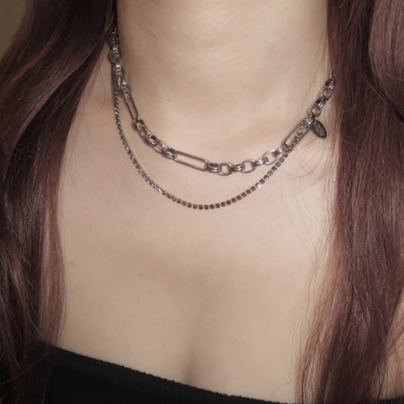 821WEBSERVICE Ice Two Chain Necklace (black)
