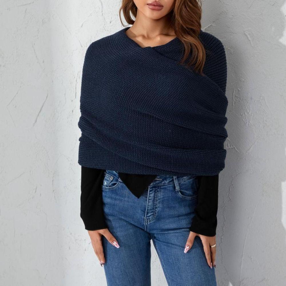 European Style Wrap Scarf Cross Crochet Sweaters Elastic Knitted Shawl Women  Autumn