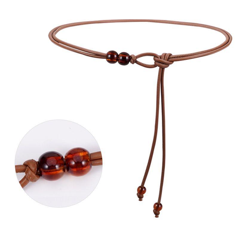 Fashion Round Leather Rope Thin Belt Waist Chain Women Decorative Knotted Waist Rope Decorative Skirt Coat Sweater Strap
