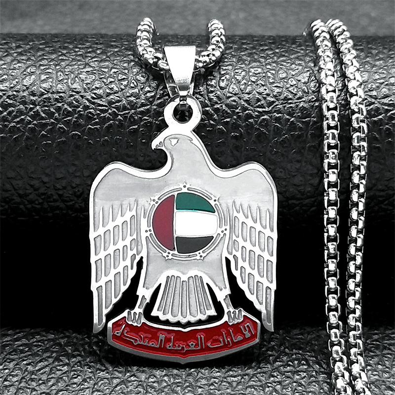 The United Arab Emirates Flag Eagle Necklace for Women Men Stainless Steel Gold Color Country Flag Necklace Pendant Jewelry