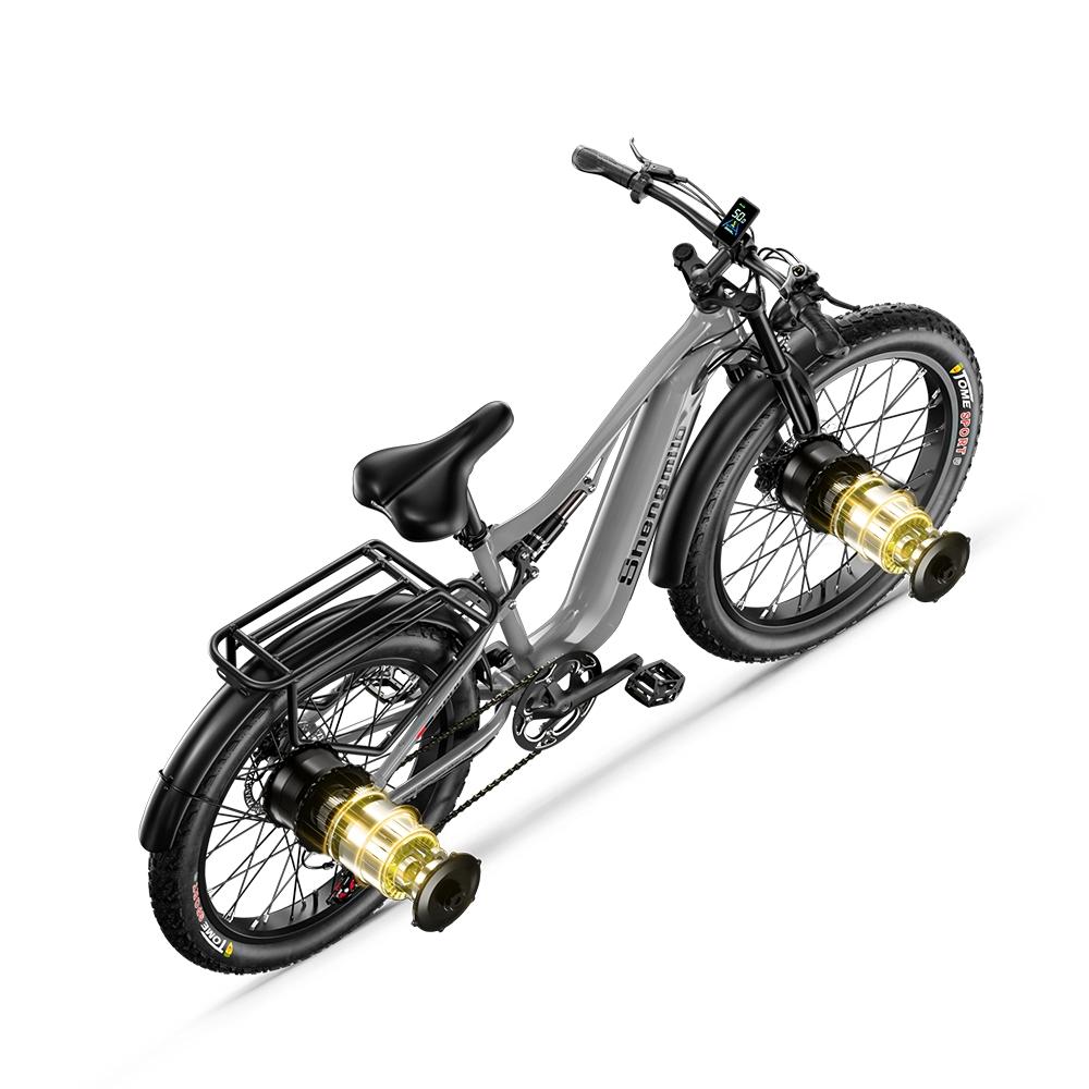 Shengmilo S600 2000W Dual Motor Electric Mountain Bike, 840Wh SAMSUNG Battery, 3.0-inch Tires, Full Suspension, Matte Gray, Adult Ride, Long Range