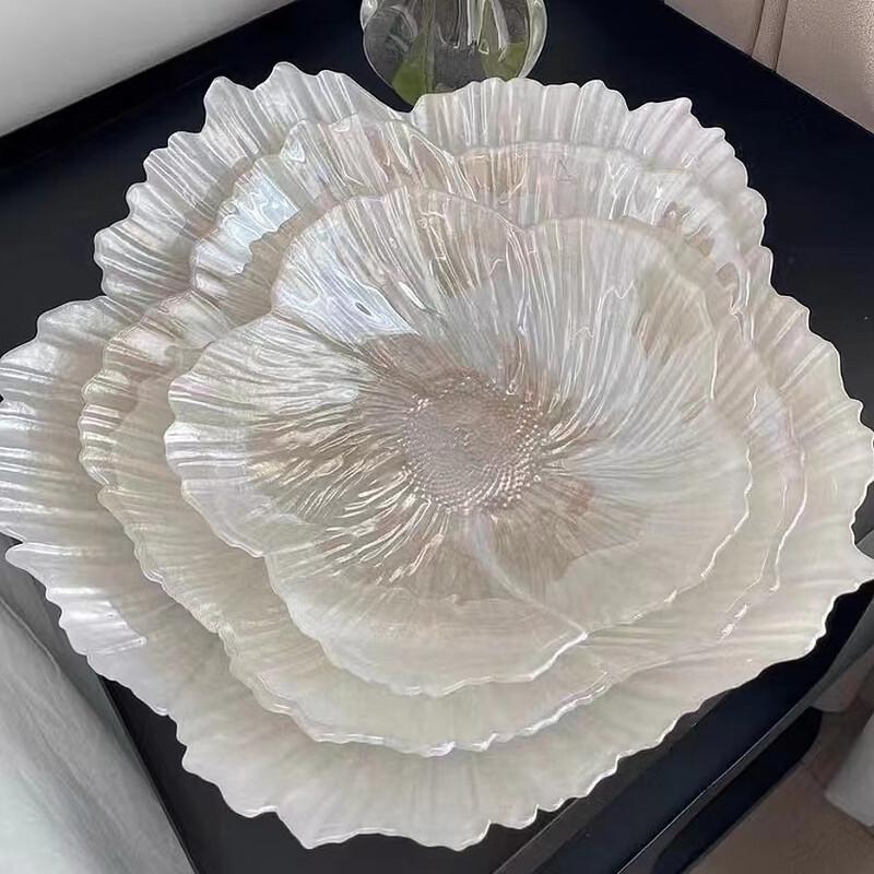 Nordic Flower Glass Fruit Plate with Gold Edge