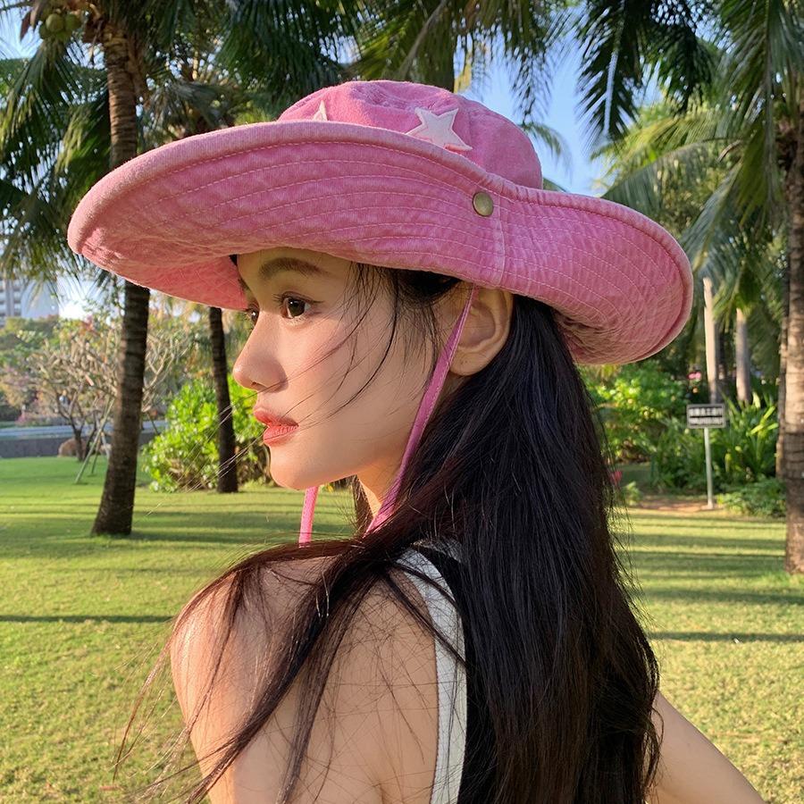 Vintage star western cowboy hat women spring summer sweet cool babes sunshade sun climbing hat outdoor camping bucket hat