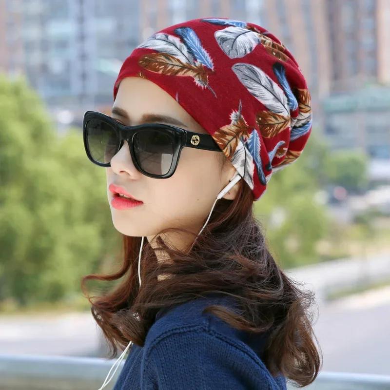 Fashion Women Beanies Caps Spring Winter Cotton Hat Fashion Cap Hip-hop Beanie Scarf Chapeu Feminino Cap 3 Way To Wear Bonnet