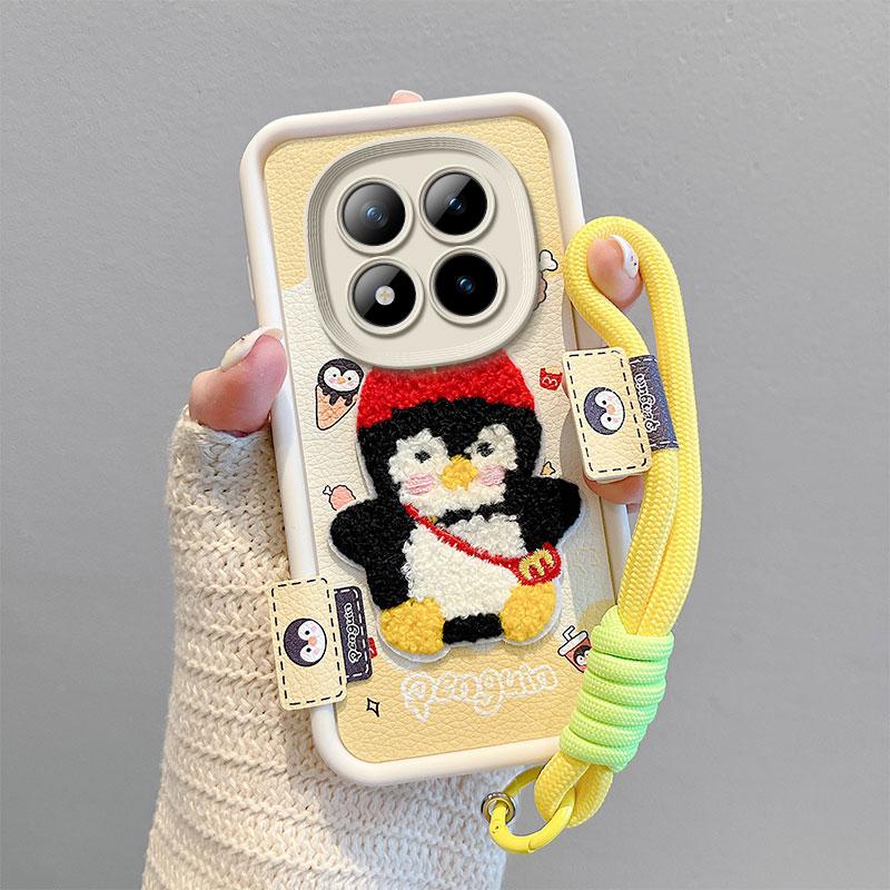 KEYSION Cartoon Cute Plush Embroidery Case for Redmi Note 15 Pro 5G 15 4G with Lanyard Silicone Shockproof Phone Cover for Xiaomi POCO M8 5G