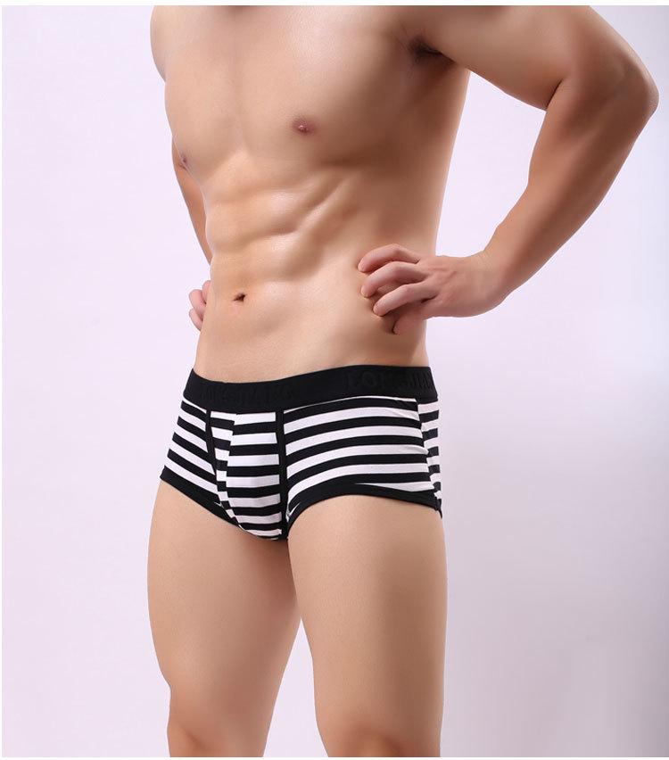 Longjiang Men's Striped Cotton Boxer Briefs - Breathable and Sexy Mid-Rise Shorts with Side Opening