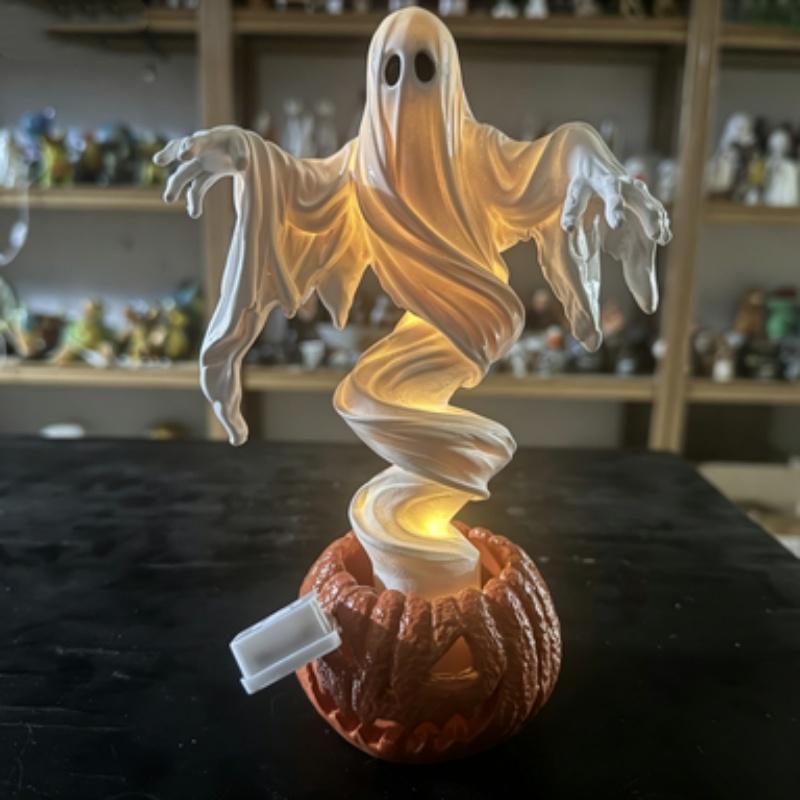 Udendørs Halloween Dekorationer Harpiks Plænefigurer Halloween Hvirvlende Spøgelse Græskar Gård Lampe Spooky Statue Med Varm LED Til Efterår
