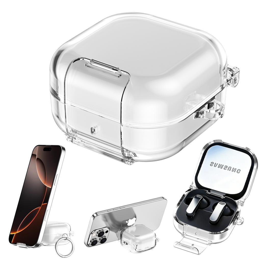 Transparent Candy Security Lock Cover for Samsung Galaxy Buds 4 4 Pro Shockproof Earphone Protective Case with Hidden Bracket
