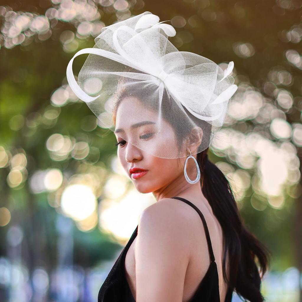Alipis White Butterfly Bow Fascinator Hat for Women, Lace Mesh Bridal Headpiece, Tea Party and Wedding Church Accessory, Vintage Style for Special