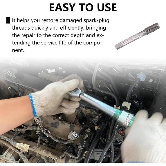Spark Plug Thread Repair Kit, M14×1.25 erts and M16×1.25 Tap Spark Plug Rethreading Set, Stainless Steel Thread Repair Tool Kit for Automotive