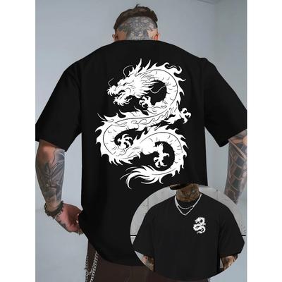 European Size Ink Wash Dragon Pattern: a Visual of Traditional Art And Cultural Spirit, This Print T-Shirt Features a Comfortable Round Neck