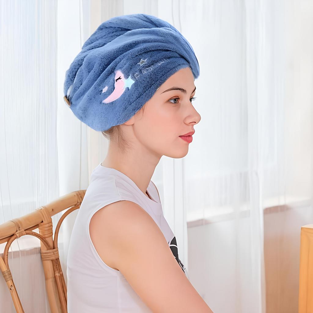 1PC Magic Microfiber Shower Cap Embroidery Towel Bath Hats Dry Hair Cap Quick Drying Soft for Lady Turban Head