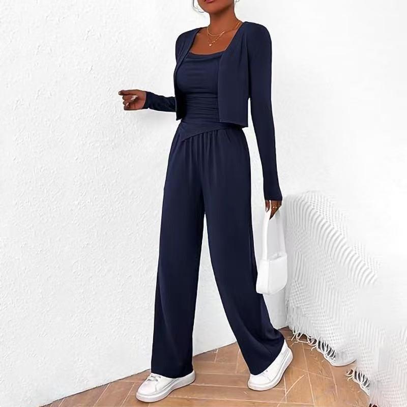 Women S Casual Lazy Design Three Piece Set Coat Strap Pants