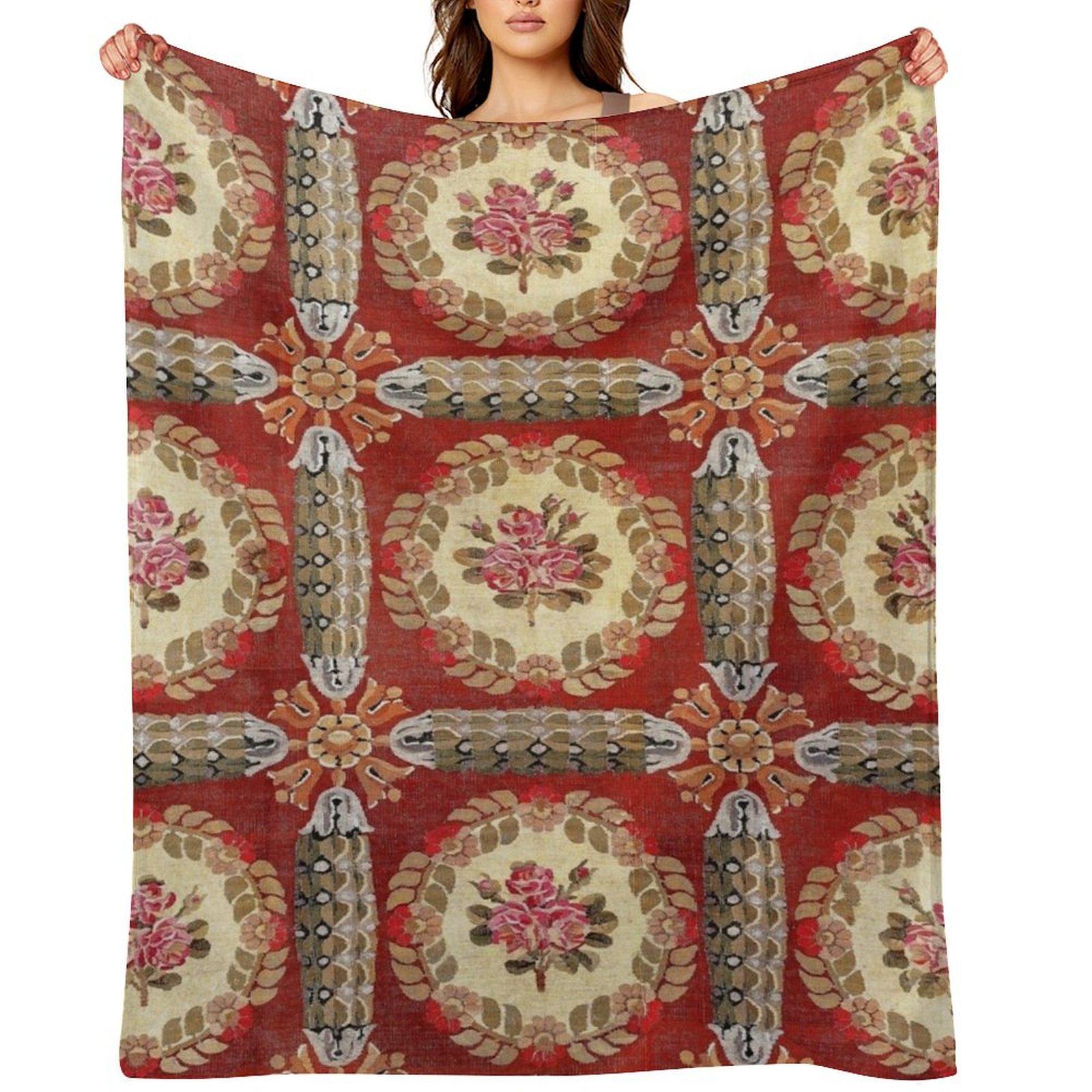 Aubusson 19th Century French Rug Print Throw Blanket Sofa Throw blankets and throws halloween Heavy Blankets 30x40in
