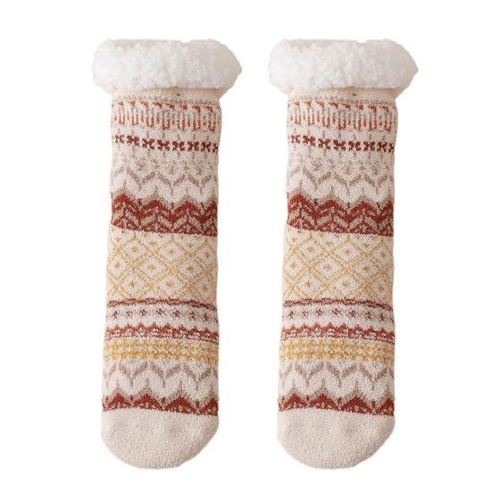 1 Pair Women Winter Socks Lamb Velvet Floor Socks Retro Ethnic Style Autumn Winter Calf Socks Daily Wear