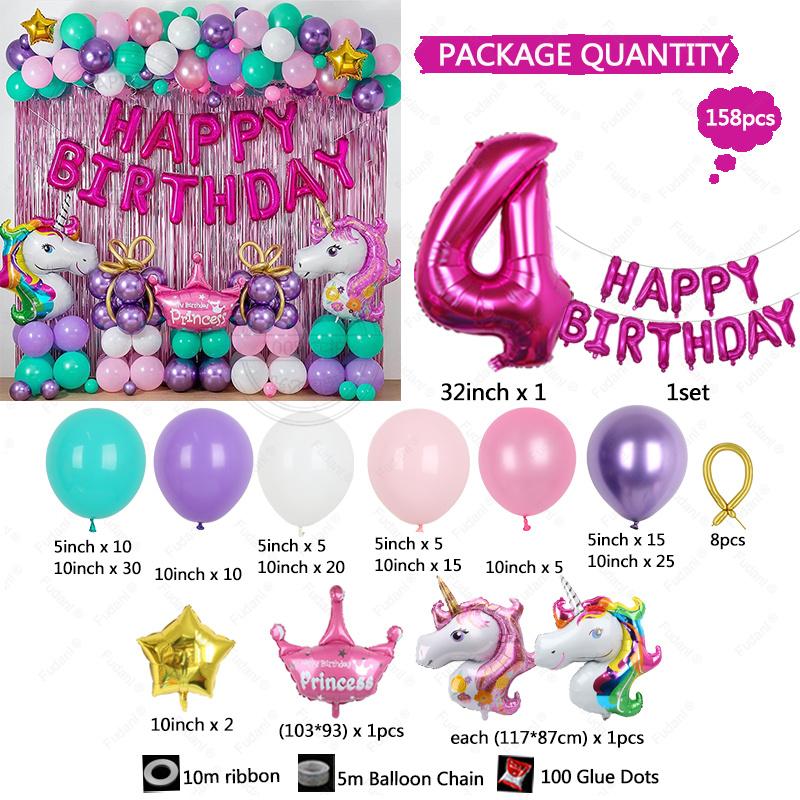 New Unicorn Themed Balloon Party Set Birthday Party Baby Shower Arrangement Aluminum Film Column Digital Latex Balloon Arrangeme