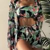 Badeanzug Damen geteilt dreiteilig hochtailliert langärmelig Boxershorts Bikini