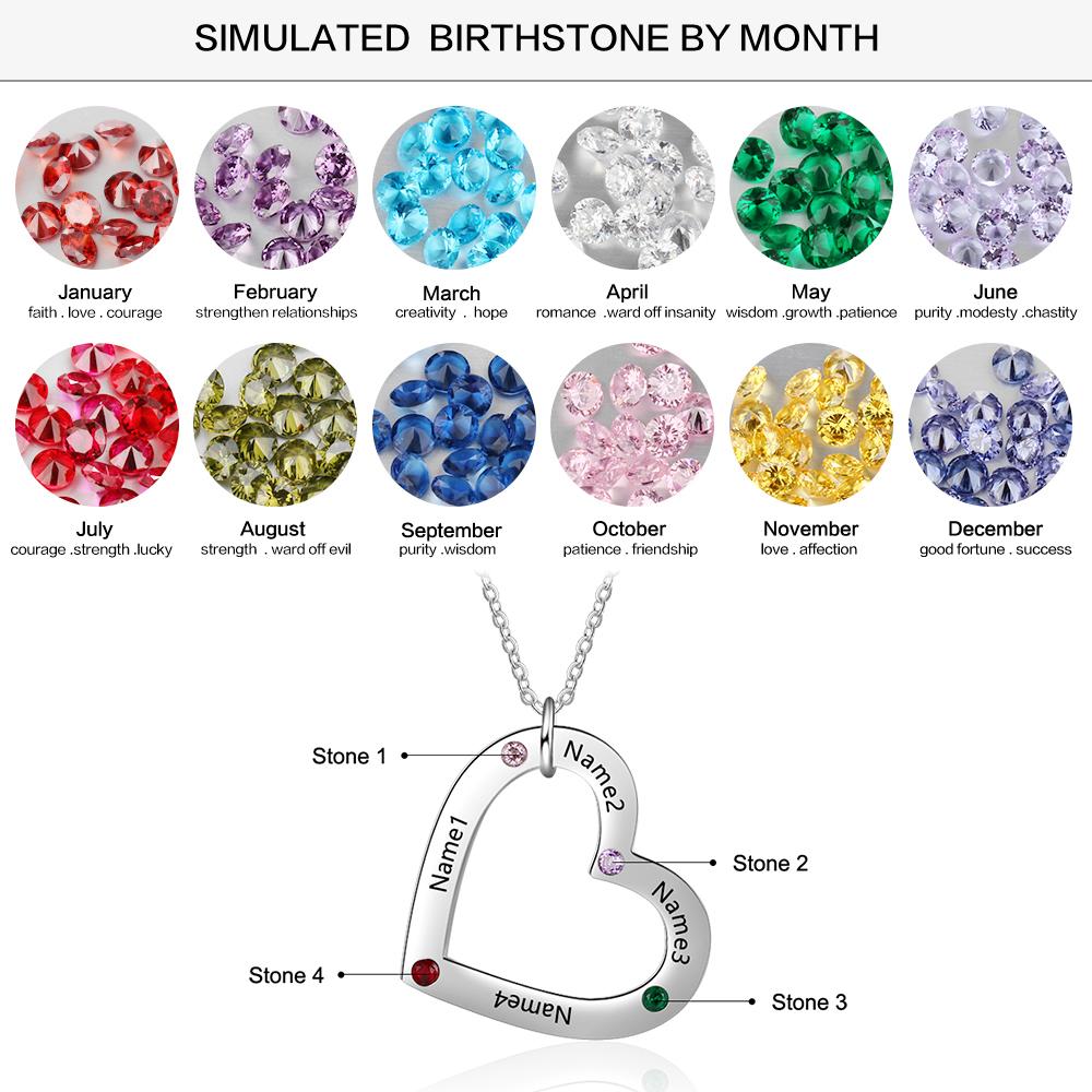 Personalized Necklaces Women Stainless Steel Heart Pendant Engraved 4 Names Diy Birthstones Custom Jewelry Anniversary Souvenir GiftTrendy Necklaces