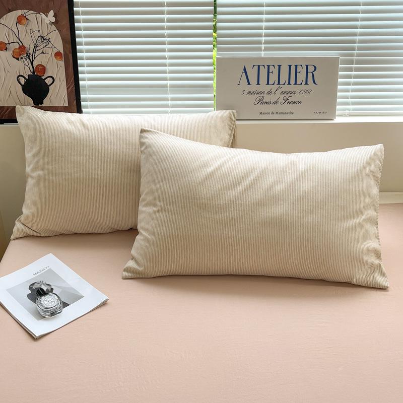 Japanese Minimalist Pure Cotton Bedding Set - Washed Cotton Duvet Cover, Bed Sheet, Dorm-Friendly (3 or 4-piece).