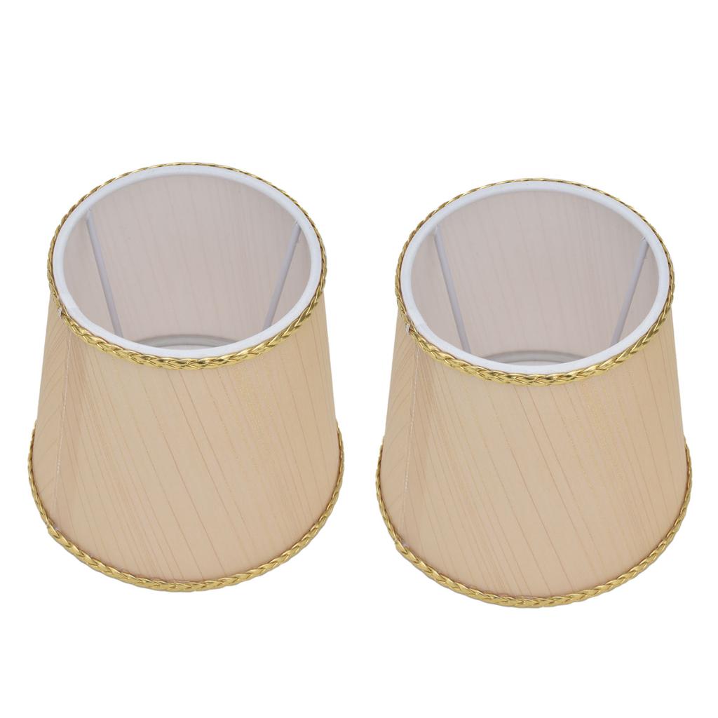 2PCS Small Lamp Shade Fabric Beige Golden Edge Lampshade for E14 Table Chandelier Wall Lamp