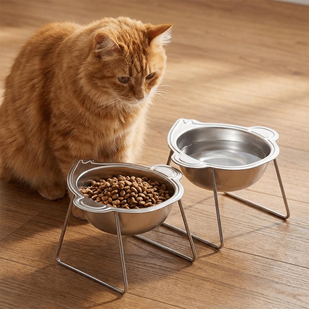15 Degree Inclined Elevated Pet Bowl Stainless Steel Cat Food Water Bowl  Dog Accessories