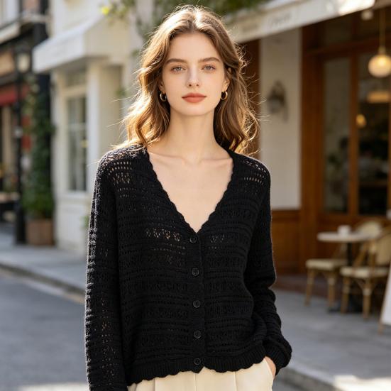 Dámský háčkovaný přehoz na plážovou dovolenou, boho, s výřezy, dlouhý rukáv, zapínání na knoflíky, letní košile na ochranu před sluncem