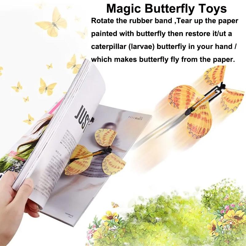 1-30PCS Random Magic Flying Butterfly In The Book Rubber Band Wind Up Toy Internet Celebrity Butterfly Simulation Party Gift