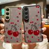 Cute Cherry Pattern Matte Slim Case For Samsung S25 S24 FE S23 Ultra S22 A16 A56 A55 A36 A26 A15 A35 Clear Shockproof Lens Protection Phone Cover
