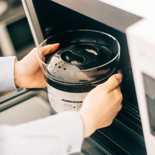 Glass Rice Cooker for Microwave, 1-2 Cup Capacity, Black, Made In Japan, Perfect Gift, XRCN-2-B