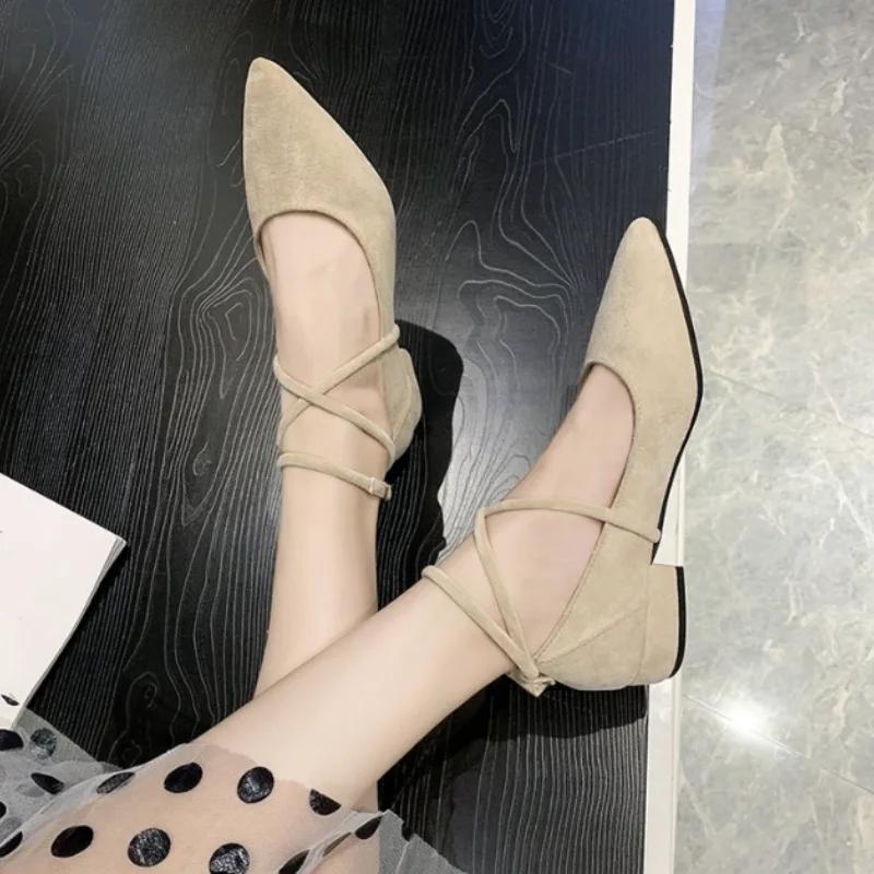 Low Heel Elegant Evening Women's Shoes Pointed Toe Pink Ladies Footwear Square Heels A Slip on Shoe Non Youthful Emo Offer Chic