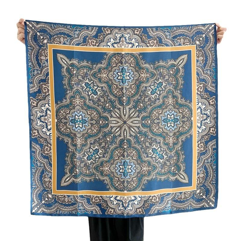 Silk scarf women's retro cashew flower spring and autumn Korean version versatile 91 plain crepe satin square scarf mulberry silk scarf shawl