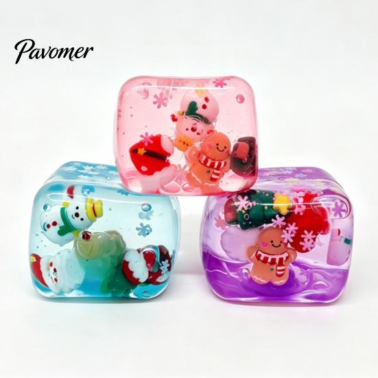 Christmas Tree Desktop Decorations Stress Relief Toy with Internal Dolls, Transparent Soft Maltose Stocking Stuffers for Kids Cube Sensory Fidget Toy,