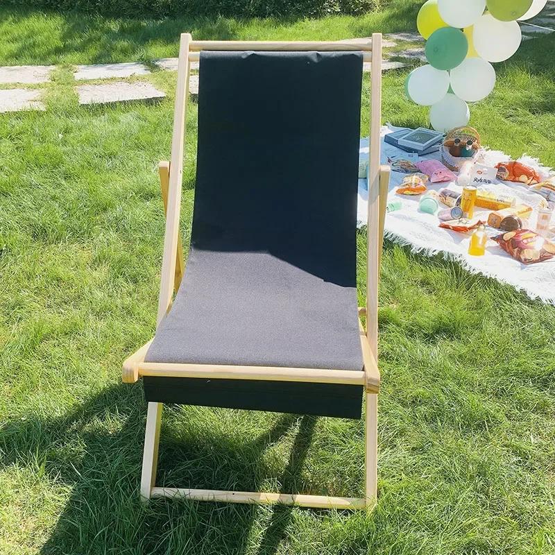 Outdoor Minimalist Beach Chair Modern Luxury Design Wooden Foldable Lounge Oxford Cloth Portable Comfortable Leisure Furniture